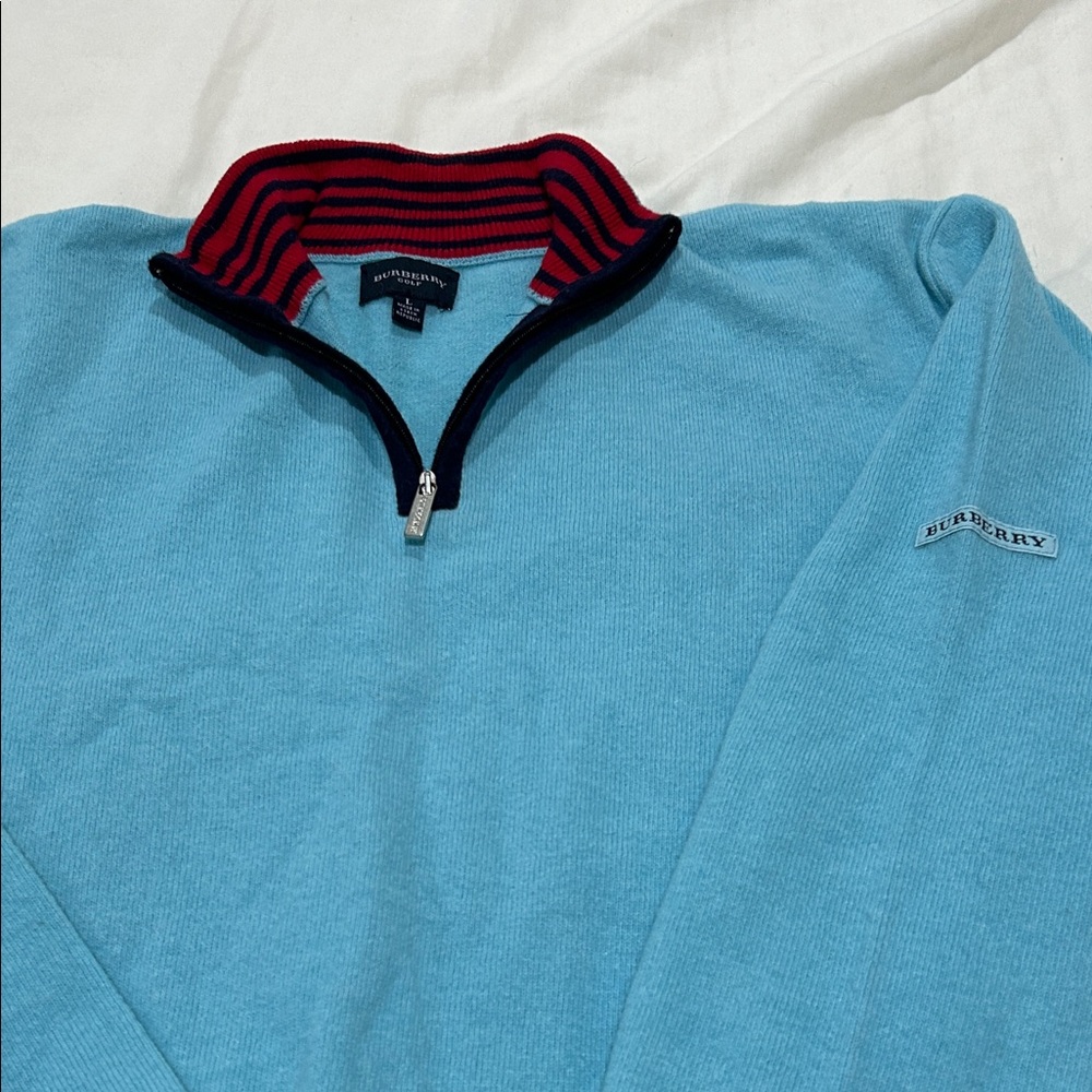 Burberry Men's Light Blue Zip-Up Sweater
